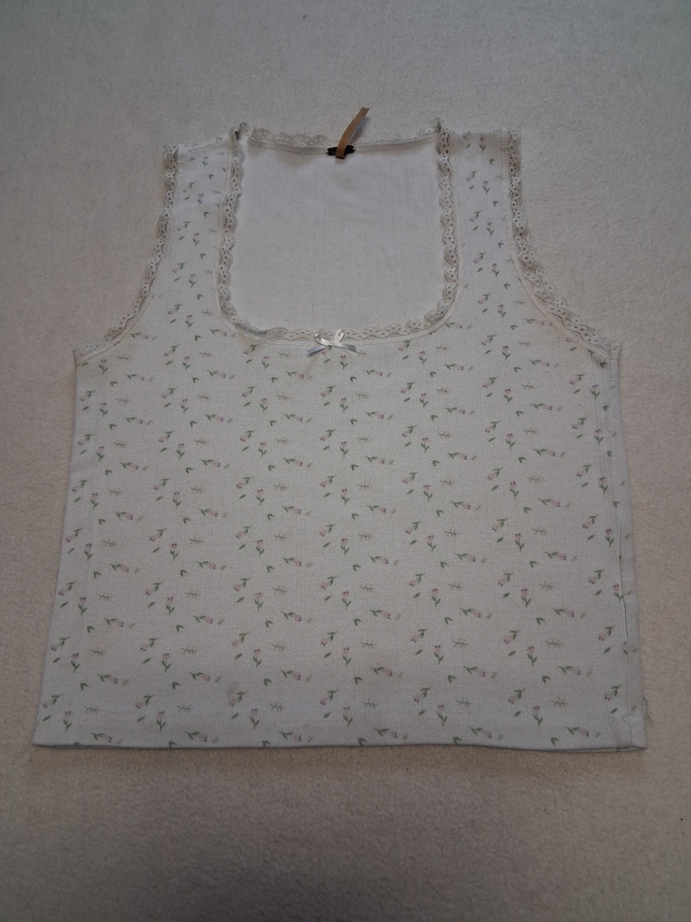 Harlow Cream Floral Lace-Trim Tank Top